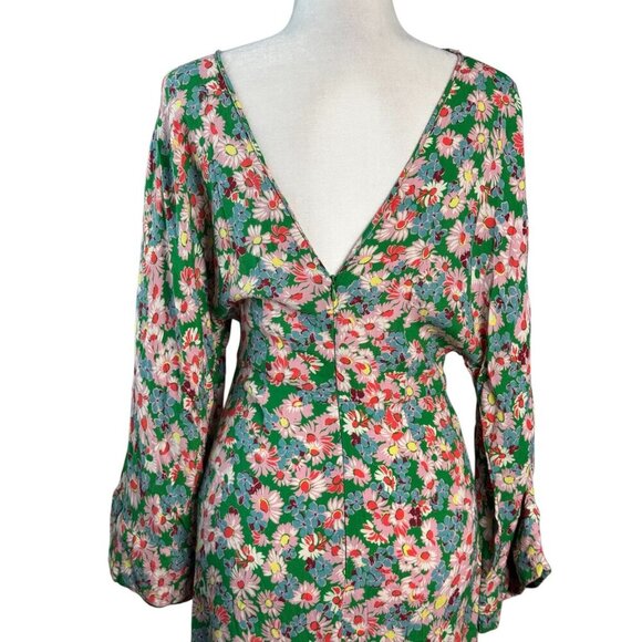 ZARA Floral Print Long Sleeve Midi Dress in Green Long Sleeves Women's Size S - Picture 12 of 13